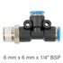 Pu Hose Fitting Tee 6mm X 6mm X 1/4'm
